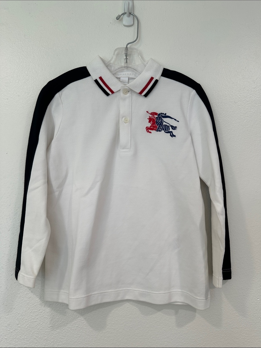 Burberry ChildrenKids Long Sleeve Polo Shirt Striped Collar White Size 6Y